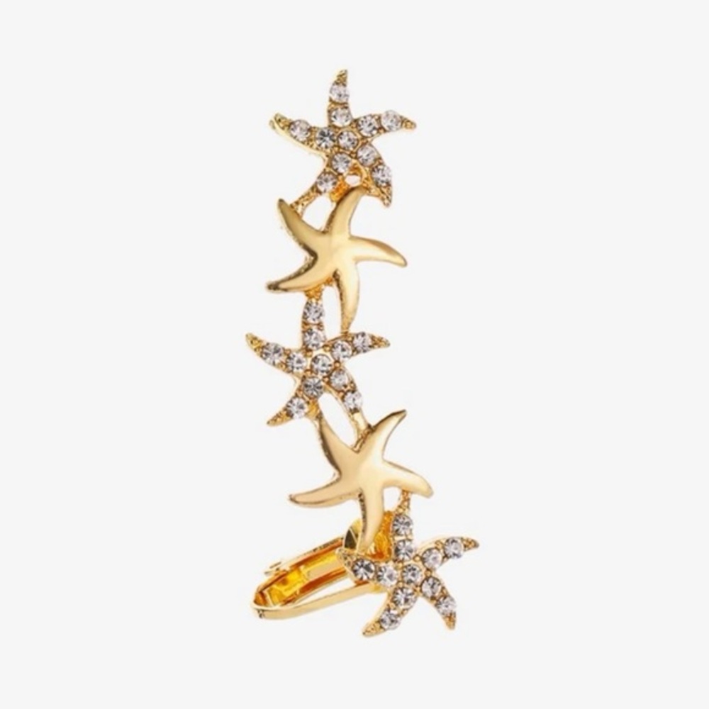 NEW 2-PC Zircon and Gold-Tone Starfish Ear Cuff (Chic Fashion Jewelry Earrings) - Picture 3 of 5